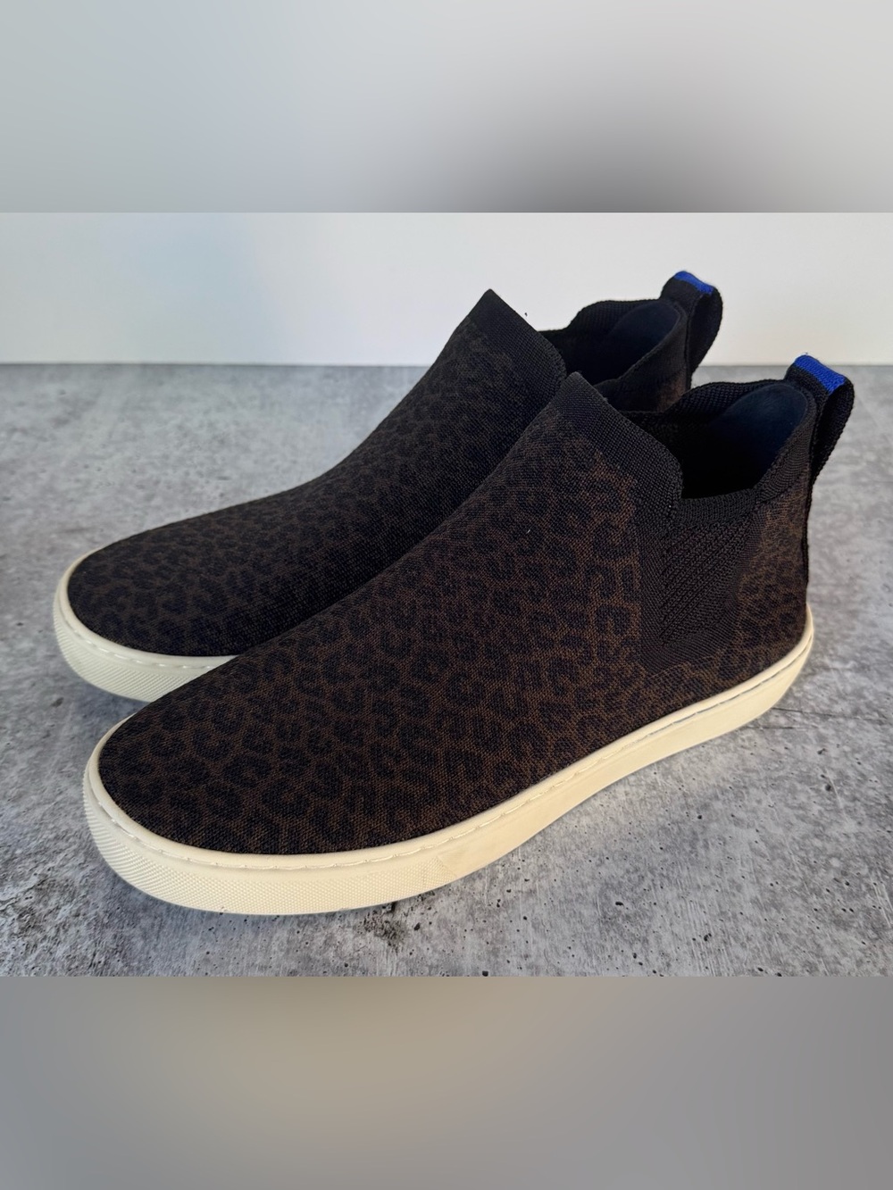 Rothy's Chelsea Boot Dark Cat Leopard Print Knit Slip On Sneakers Size 7